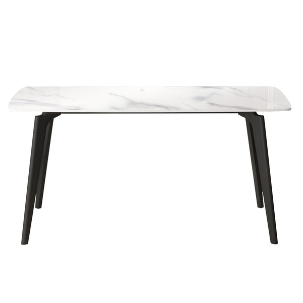 English Elm 62.99" Modern Artificial Stone Dining Table With Curved White Top & Black Metal Legs For 6 People W1535S00515