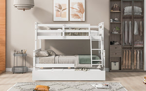 English Elm Twin Pine-over-Full Bunk Bed with Attached Ladder, Trundle & Full-Length Guardrail for Space-Saving Rooms White SM000208AAK-1