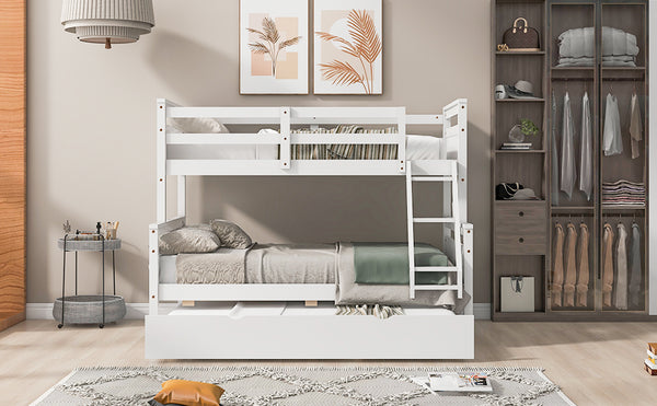 English Elm Twin Pine-over-Full Bunk Bed with Attached Ladder, Trundle & Full-Length Guardrail for Space-Saving Rooms White SM000208AAK-1