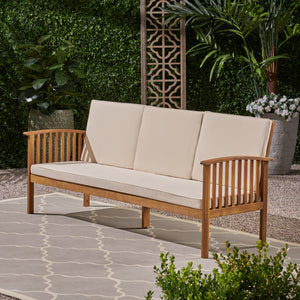 English Elm Casa Outdoor 3 Seat Acacia Hardwood Sofa with Weather Resistant Cushioned Patio Seating 63652.00