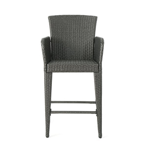 English Elm Christopher Knight Home® - ANAYA Outdoor Wicker Barstool Set of 2 — Weatherproof PE Wicker with Powder-Coated Iron Frames Grey 58896.00GRY