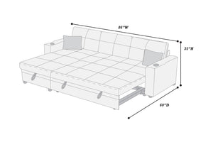 English Elm Poundex Reversible Convertible Sectional with Storage, Cup Holders, Tufted Cushions & Chaise Bed B089S00174