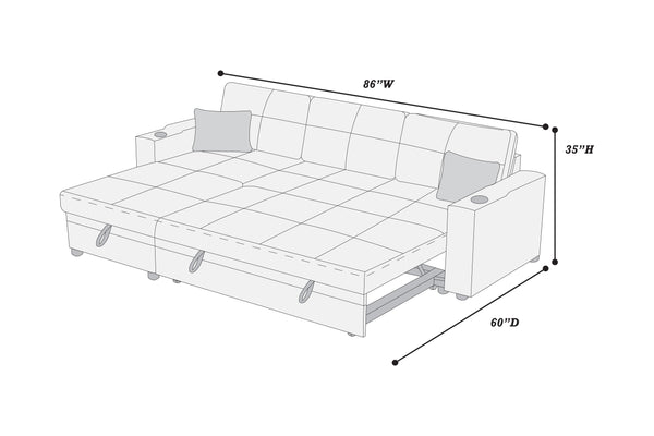 English Elm Poundex Reversible Convertible Sectional with Storage, Cup Holders, Tufted Cushions & Chaise Bed B089S00174