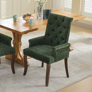 English Elm Upholstered Chenille Dining Chair with Hand-Tufted Back, Curved Solid Wood Legs, Comfortable Armseat Olive Green W1143P346929