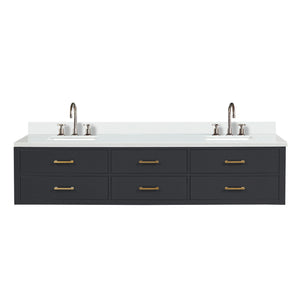 English Elm Black Double Bath Vanity With White Quartz Top, Chrome Faucets & Soft-Close Drawers - 84" W B2731P258143