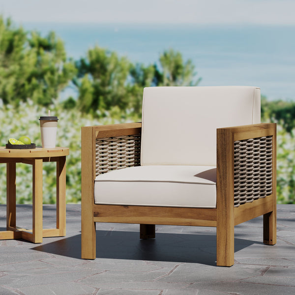 English Elm Christopher Knight Home® - Outdoor Acacia Wood Club Chair With Wicker Accents - Teak Finish, Water-Resistant Cushions, Perfect For Patios 68942.00BGE