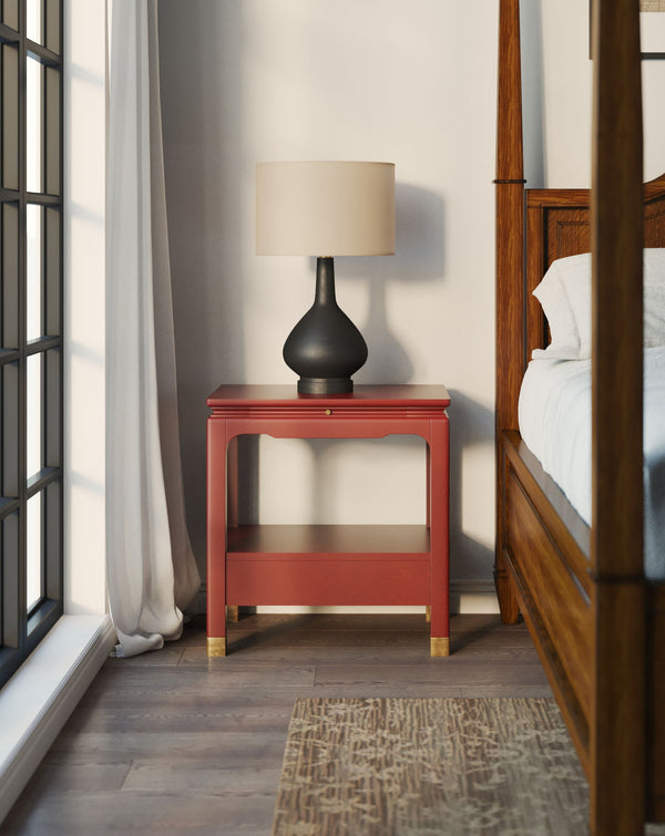 A.R.T. Furniture Eave Bedside Table - Stunning Candy Apple Red Nightstand With Asian Flair For Your Bedroom Decor Red Material(S), Poplar And Parawood Solids 336140-1819