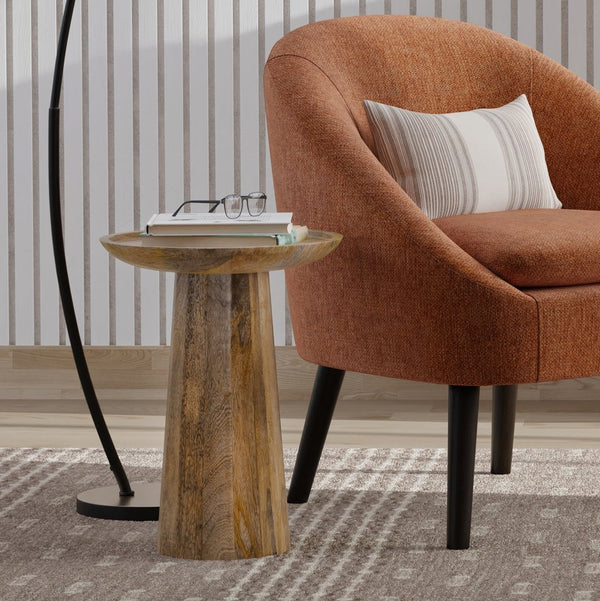 English Elm Dayton Handcrafted Wooden Accent Table with Sculptural Textured Finish — Multipurpose End or Side Table Light Brown B136P158437
