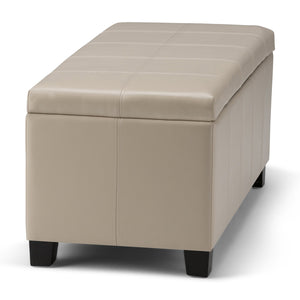 English Elm Dover Storage Ottoman Bench - Elegant Satin Cream Faux Leather With Child-Safe Storage Solution B136P159036