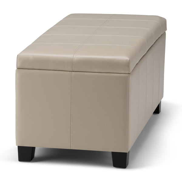English Elm Dover Storage Ottoman Bench - Elegant Satin Cream Faux Leather With Child-Safe Storage Solution B136P159036