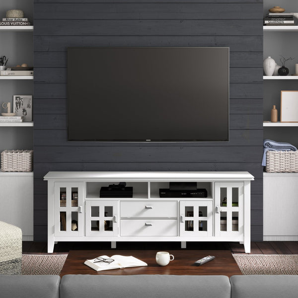 English Elm Artisan 72" White Tv Media Stand – Handcrafted Solid Wood With Modern Storage & Cable Management Solutions B136P158428
