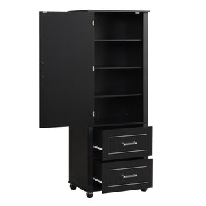 English Elm Tall Bathroom Storage Cabinet - Stylish Freestanding Unit With Two Drawers & Adjustable Shelf, Black N725P241045B-GIGA