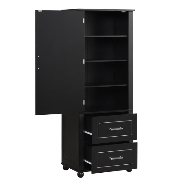 English Elm Tall Bathroom Storage Cabinet - Stylish Freestanding Unit With Two Drawers & Adjustable Shelf, Black N725P241045B-GIGA