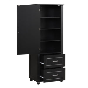 English Elm Tall Freestanding Bathroom Cabinet Two Drawers Adjustable Shelves Matte Mdf Storage Black N725P407739B