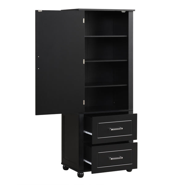 English Elm Tall Freestanding Bathroom Cabinet Two Drawers Adjustable Shelves Matte Mdf Storage Black N725P407739B