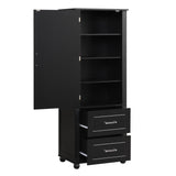 English Elm Tall Bathroom Storage Cabinet, Freestanding Storage Cabinet With Two Drawers and Adjustable Shelf, Mdf Board With Painted Finish, Black