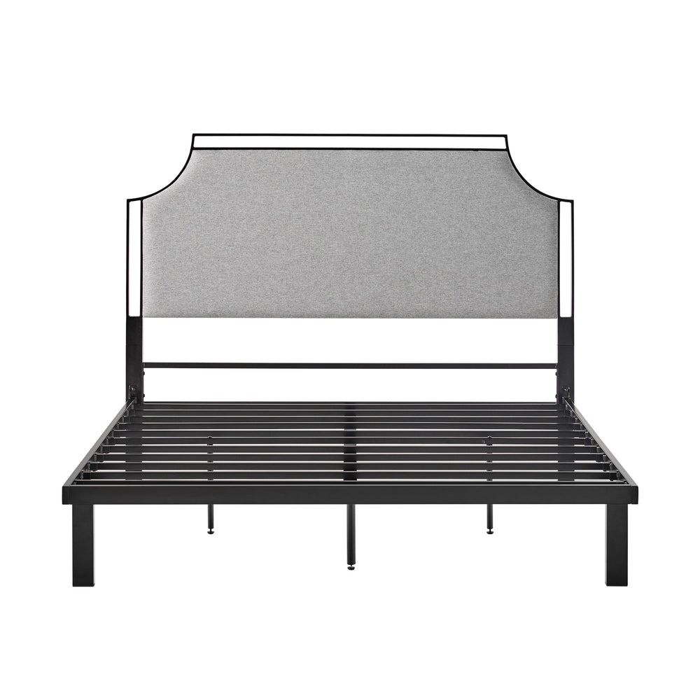 English Elm Walker Edison - Traditional Upholstered Metal Queen Bedframe Grey — Powder-Coated Steel, Removable Fabric, Fire-Resistant Upholstery, Curved Design B185P169171