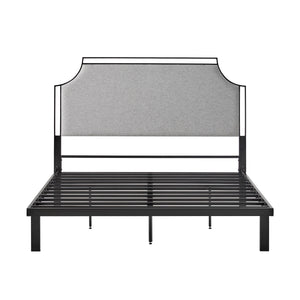 English Elm Walker Edison - Traditional Upholstered Metal Queen Bedframe Grey — Powder-Coated Steel, Removable Fabric, Fire-Resistant Upholstery, Curved Design B185P169171