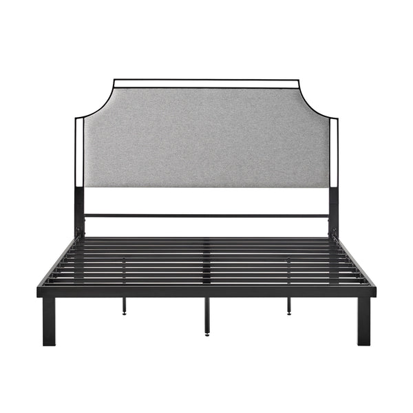 English Elm Walker Edison - Traditional Upholstered Metal Queen Bedframe Grey — Powder-Coated Steel, Removable Fabric, Fire-Resistant Upholstery, Curved Design B185P169171