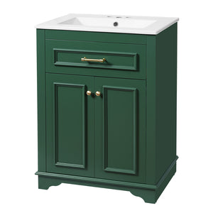 English Elm 24" Matte Single Sink Vanity Solid Poplar Frame Gold Hardware Soft Close Cabinet Green N710P389449F