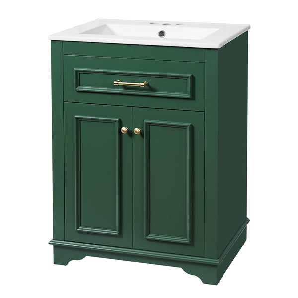 English Elm 24" Matte Single Sink Vanity Solid Poplar Frame Gold Hardware Soft Close Cabinet Green N710P389449F
