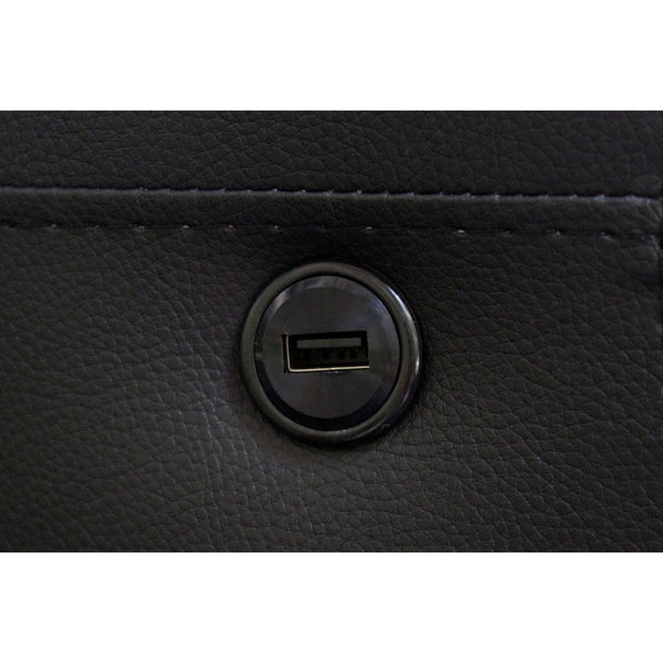 English Elm 2 Piece PVC Fabric Upholstered Living Room Set with LED Lights, USB Ports, Storage Console & Cupholders — Modern Comfort and Style for Home B016S00049