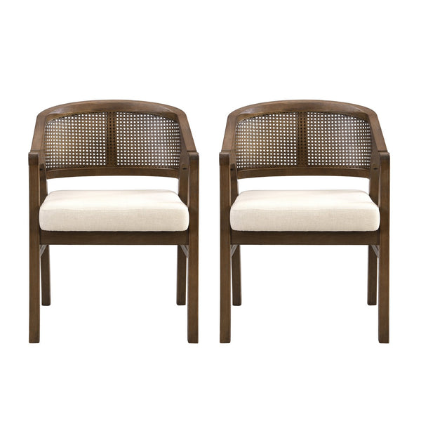 English Elm Wooden Rubberwood Dining Chairs with Woven Rattan Back Ergonomic Seat Set of 2 Beige,Walnut N771P256965T