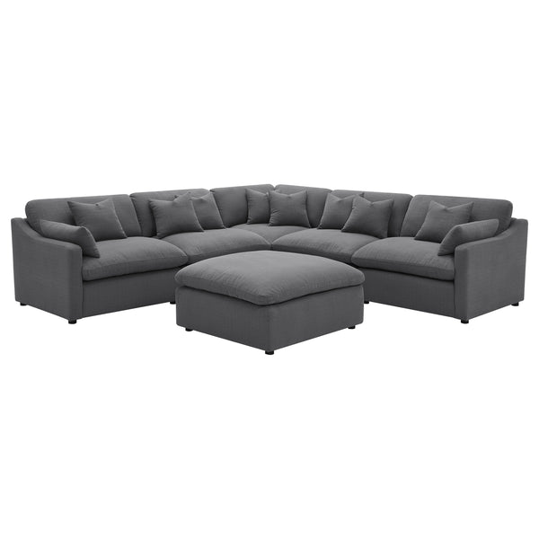 English Elm Charcoal Six Piece Modular Sectional with Feather Blend Cushions for Spacious Living Rooms B062S01831