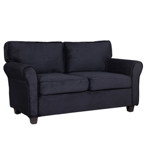English Elm 57" Corduroy Two Seater Sofa Removable Cushions Solid Wood Frame Compact Living Room Black W2715P433633