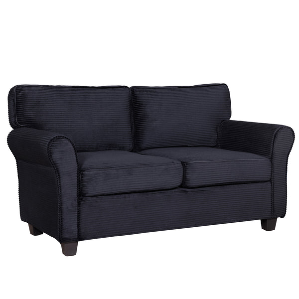 English Elm 57" Corduroy Two Seater Sofa Removable Cushions Solid Wood Frame Compact Living Room Black W2715P433633
