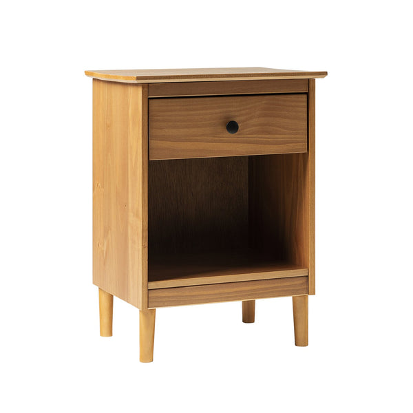 English Elm Walker Edison - Classic Solid Wood Nightstand with Drawer & Cubby in Caramel—Pine, Sustainable, Modern Storage B185P168900