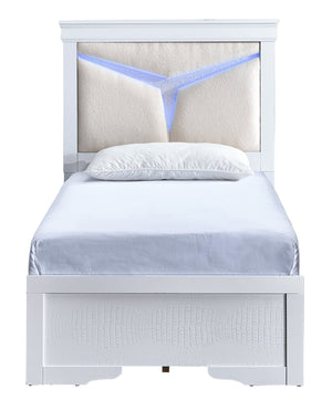 English Elm Lorana Plush Teddy Upholstered Twin Bed with Built-in Led Headboard for Kids Rooms White B078S00667