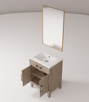 English Elm Grey Oak Single Bath Vanity with Acrylic Countertop, Soft-Close Cabinet, Mirror Included, 24"W B2731S01452
