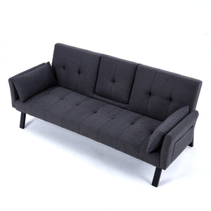 English Elm 70-inch Foldable Cotton Linen Sofa Bed with Cup Holder & Side Storage, Space-Saving 2-Seater Design DARK GREY W3371P337199