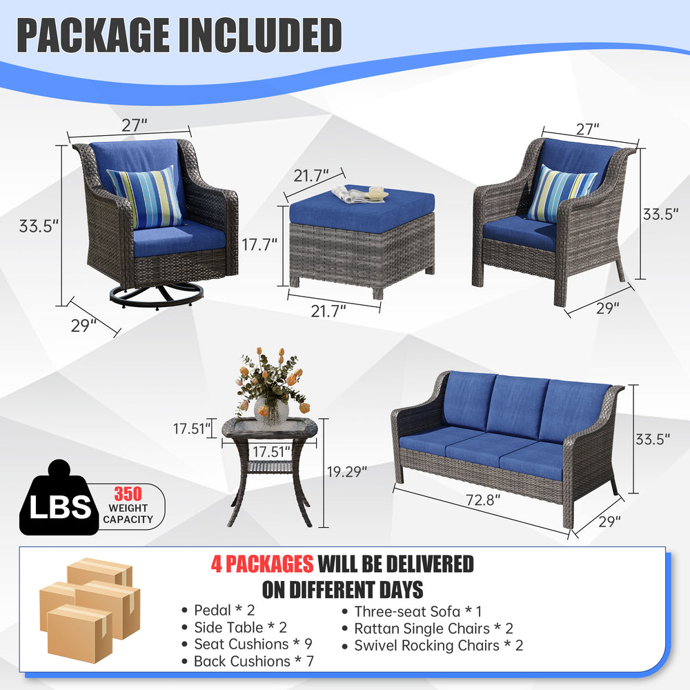 English Elm Jb Nine Piece Outdoor Patio Set Pe Wicker Modular Sofa Swivel Chairs and Side Tables W5382S00013