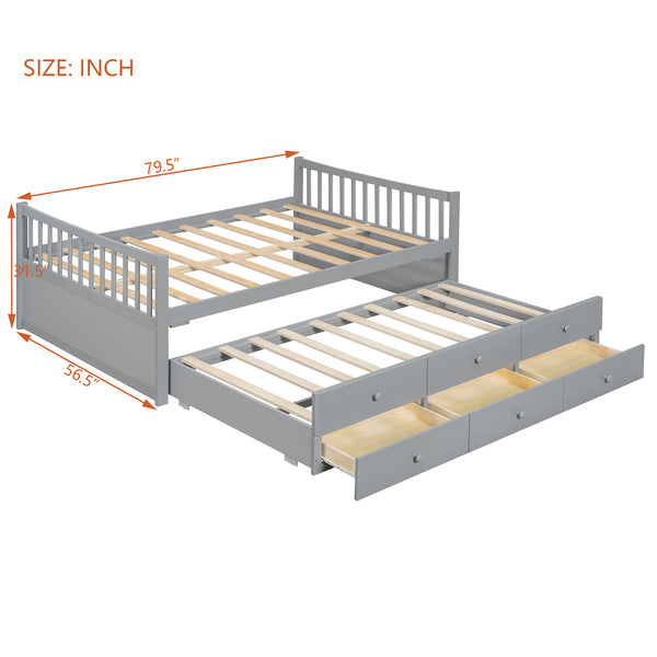 English Elm Full Size Daybed with Trundle Twin Pullout and Three Storage Drawers for Guest Rooms LP100341AAE