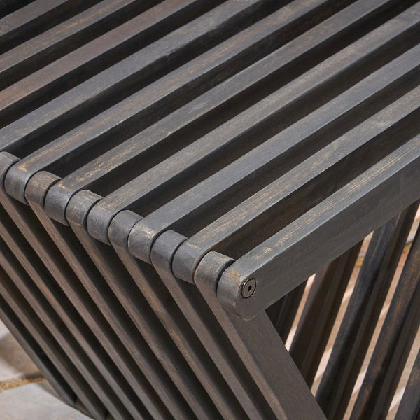 English Elm Metropol Solid Acacia Wood Outdoor Bench with Open Slat Seat and Geometric Base 63724.00DGRY