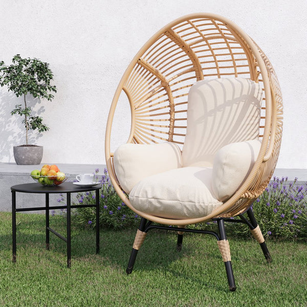English Elm New PE Wicker Egg Chair with Ergonomic High-Front Low-Back Design, Weather-Resistant Rattan & Plush Cushion Comfort Natural W400P241059