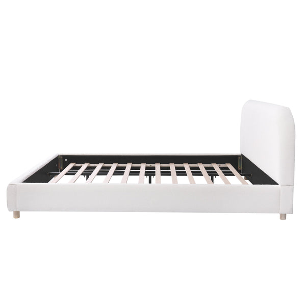 English Elm Queen Boucle Upholstered Bed Curved Foam Padded Headboard Solid Wood Legs Modern N757Q210312W-1