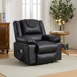 English Elm Black PU Remote-Controlled Heating Massage Recliner for Seniors with Assist Lift, Cup Tray, Remote Control W570P320457