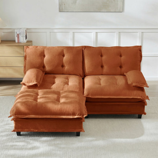 English Elm 77" L-shaped Chenille Cloud Sectional Sofa with Ottoman Deep Cushioned Modular Couch Orange W714S01735
