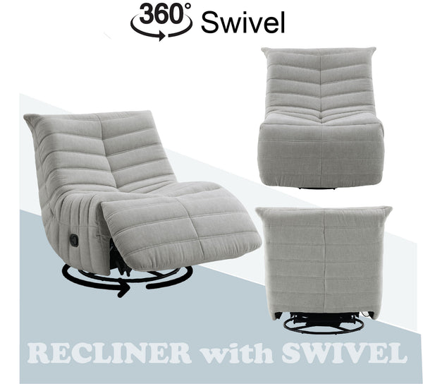 English Elm Talmon Plush Chenille Glider Recliner with 360° Swivel, Manual Recline, Foam Comfort, Low Clearance Oyster grey 37.5 L x 32.7 W x 37 H B2726P245871