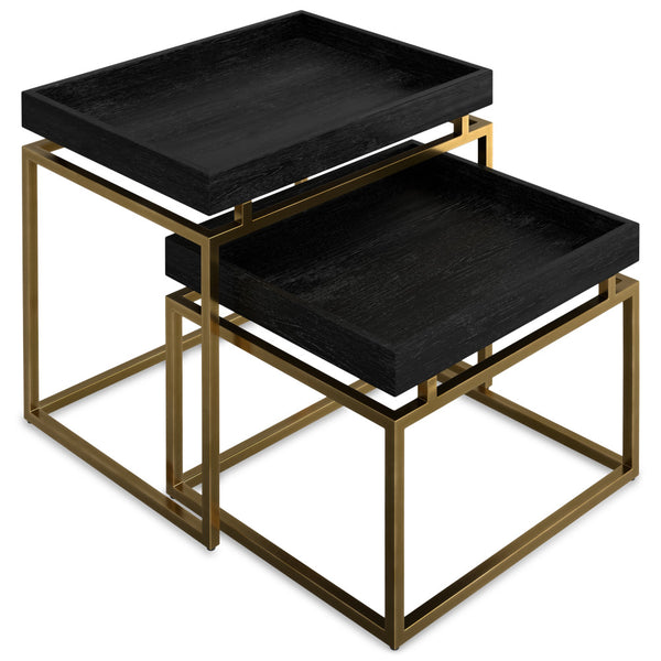English Elm Macy Black & Gold 2-Pc Nesting Tables — Solid Mango Wood Tops, Metal Frame, Modern End Tables B136P203440