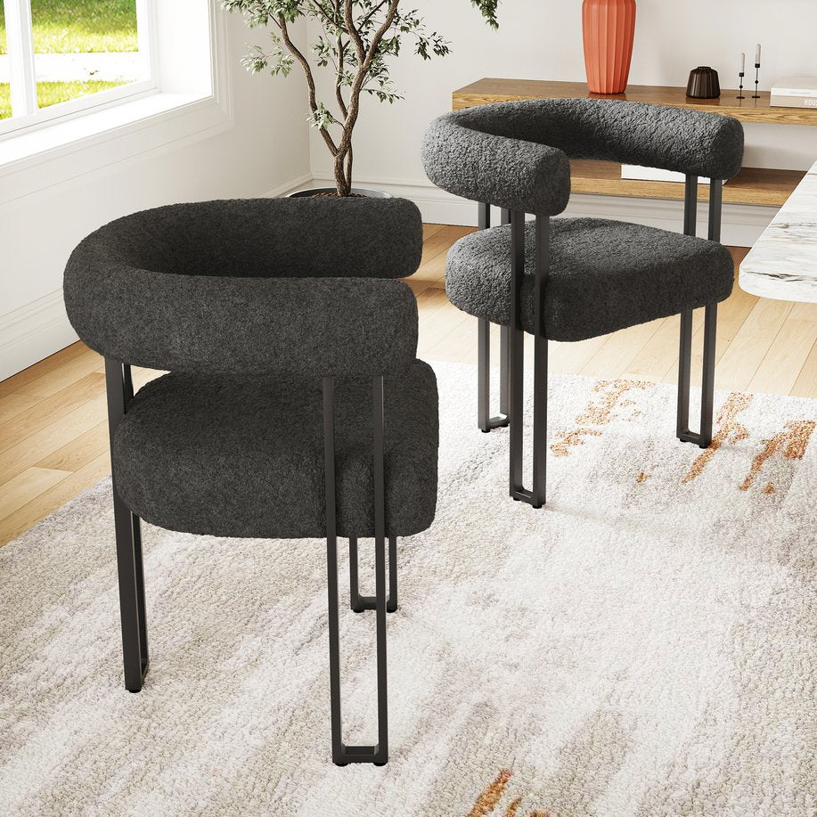 English Elm Counter Height Stools Set of 2 Mid-century Metal Legs Ergonomic Kitchen Island Seating Black T3623P431979