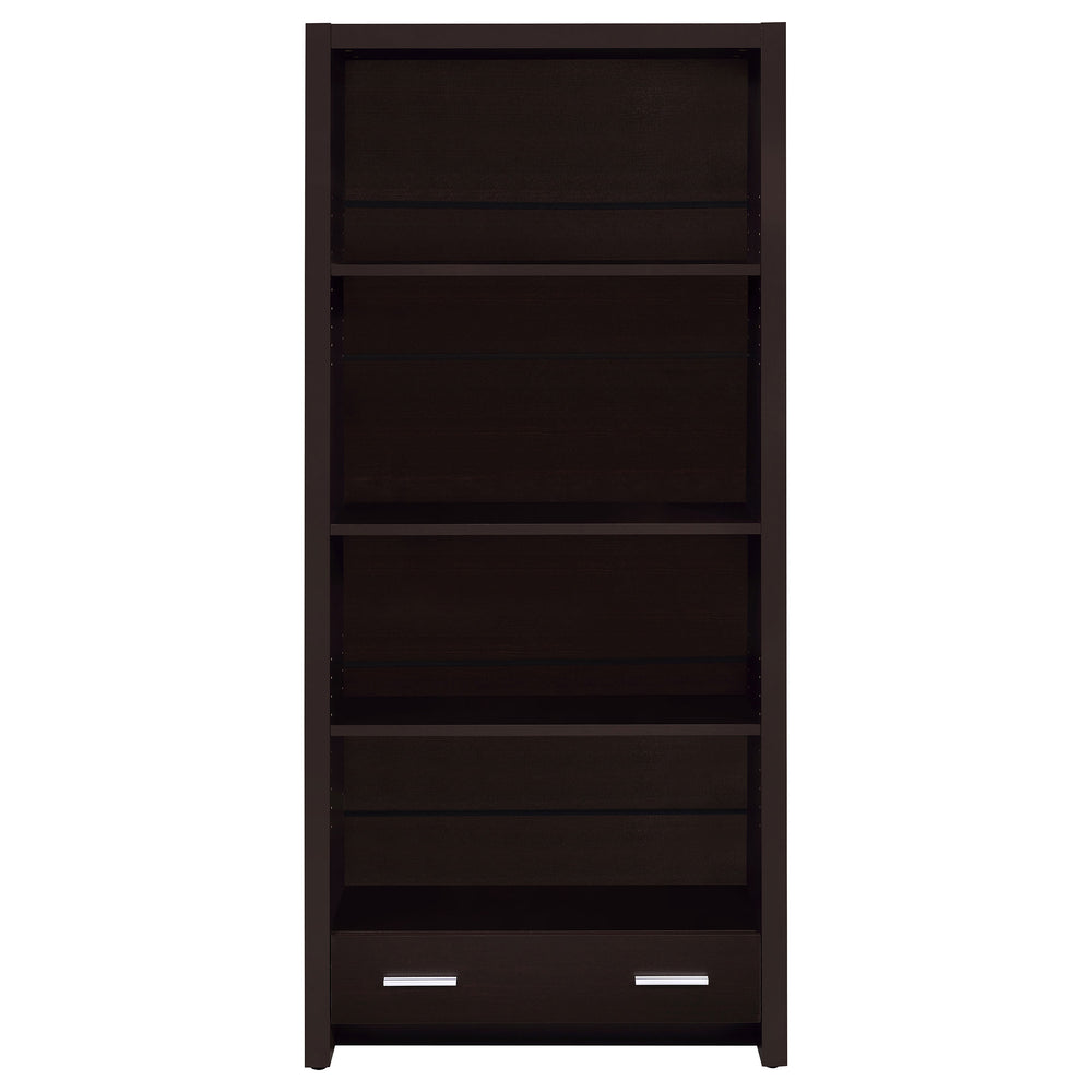 English Elm Maureen Cappuccino 5-Shelf Bookcase with Drawer — Warm Espresso-Toned Display Shelves & Hidden Storage Elegance B062P331099