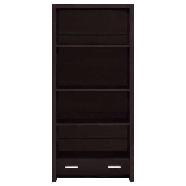 English Elm Maureen Cappuccino 5-Shelf Bookcase with Drawer — Warm Espresso-Toned Display Shelves & Hidden Storage Elegance B062P331099