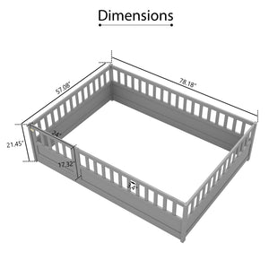 English Elm Full Montessori Floor Bed Frame For Kids - Secure, Low-Profile Design In Gray For Safe Play & Sleep W1858P164934