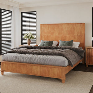 English Elm Solid Rubberwood Queen Platform Bed Tall Headboard Natural Grain No Box Spring W1716S00030
