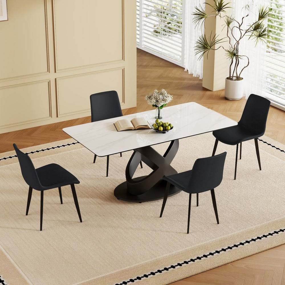 English Elm 71" Rectangular Dining Table – Modern Luxury Sintered Stone Top & Carbon Steel Base, Seats 6-8 Guests W2699S00078
