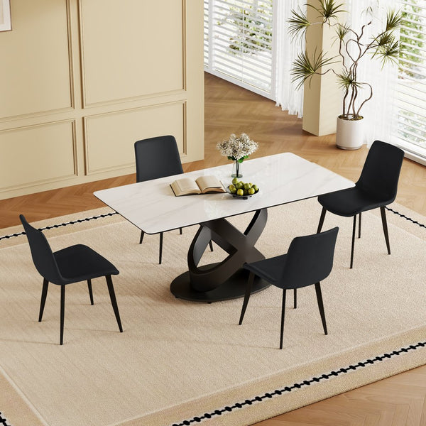 English Elm 71" Rectangular Dining Table – Modern Luxury Sintered Stone Top & Carbon Steel Base, Seats 6-8 Guests W2699S00078